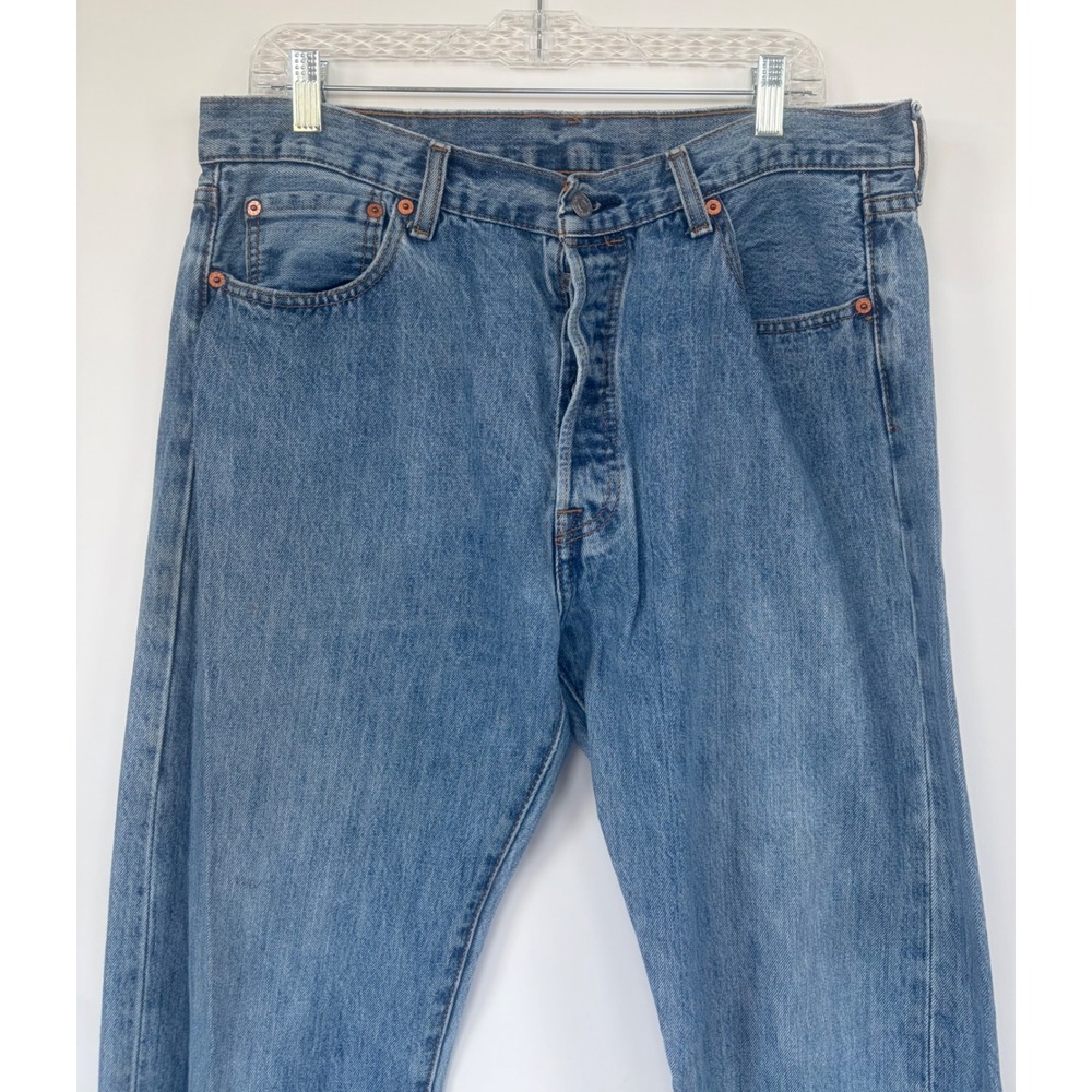 Levis 501 Original Fit Mens 36x35 Blue Denim Straight Leg Button Fly Jeans USA‎